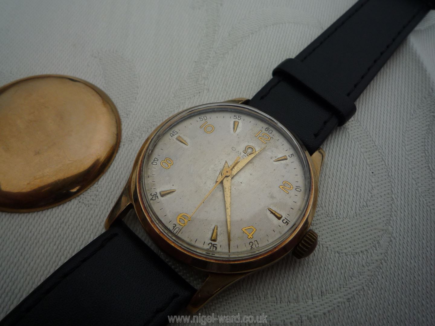 A brown leather presentation cased ''Omega'' Wristwatch having a nickel coloured face with Arabic - Image 15 of 23