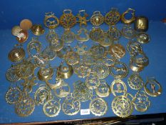 A collection of vintage horse brasses, many Victorian and Edwardian.