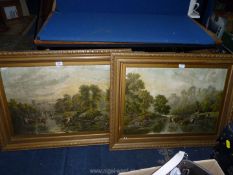 A pair of prints on board by B. Cook of country landscapes with cattle drinking from a river.