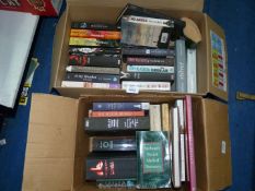 Two boxes of books to include; Cody McFayden, M O Hayder, 'Kevin McCloud's Lighting Book', etc.