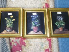 Three framed floral Prints, initialled lower right L.D.F.L.
