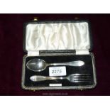 A silver child's fork and spoon set with hallmark for Birmingham, dated 1960.