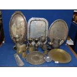 A quantity of plated and chrome items including trophies, trays,