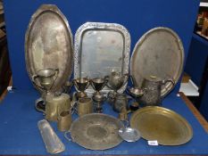 A quantity of plated and chrome items including trophies, trays,