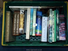 A crate of books to include; 'Myths & Legends', gardening, Rudolf Nureyev, etc.