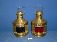 A pair of reproduction 'Port and Star Board' brass lanterns.