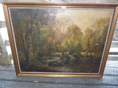 A large Oil on canvas entitled verso 'On The Plym', signed lower left ..