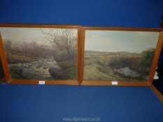 Two Oils on canvas original paintings signed John Marshall depicting river landscapes.