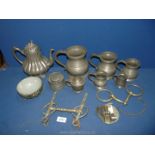 A quantity of Pewter including tankards, teapot etc.
