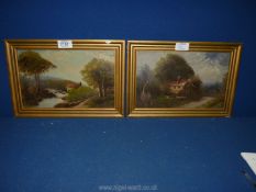 A pair of unsigned oil on boards depicting country landscapes.