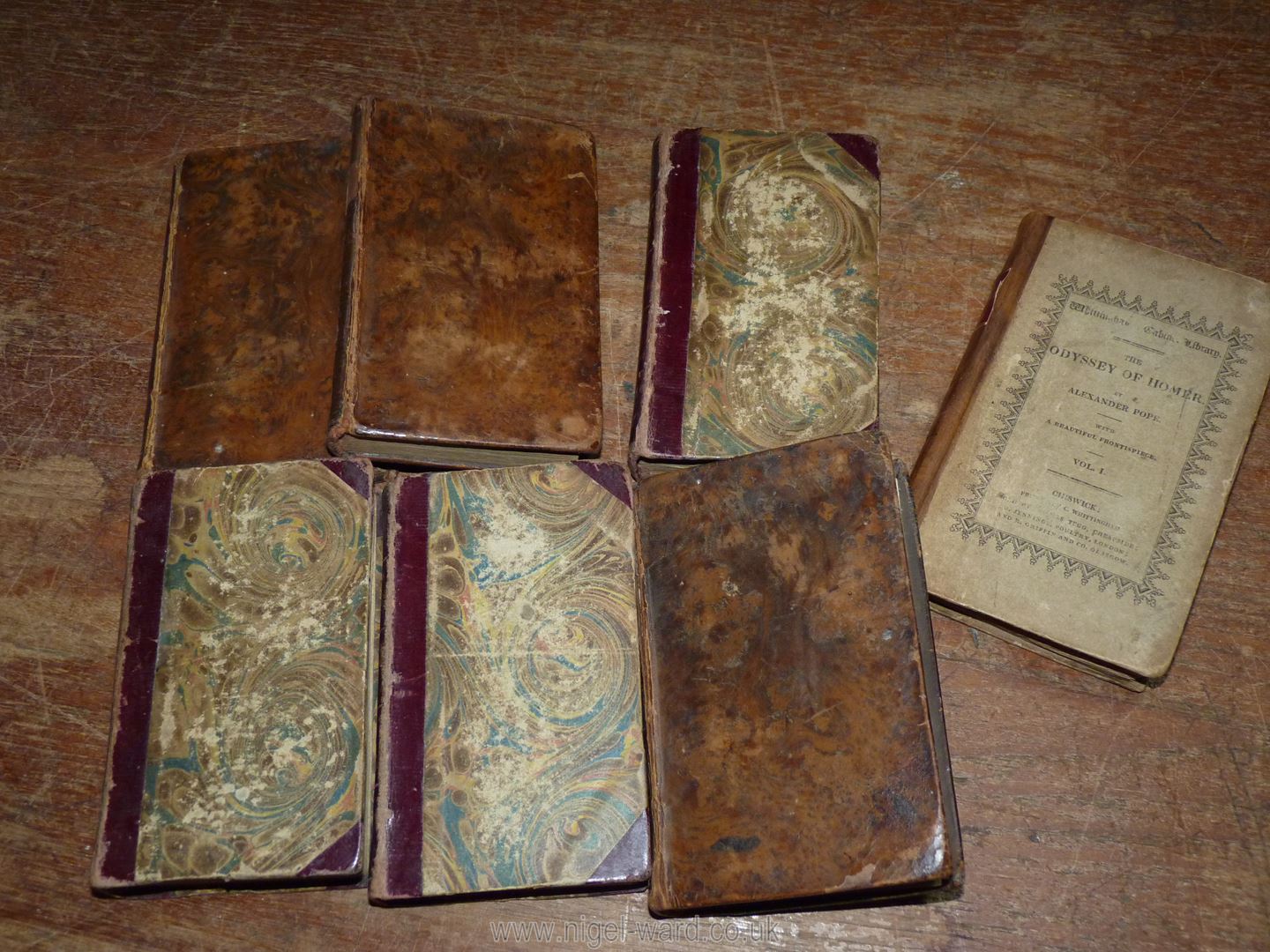 Seven old books (some leather bound) to include; 'Arabian Nights' printed by J. F. - Image 2 of 3