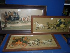 Three framed Cecil Aldin coaching Prints; large crack to glass on largest print.