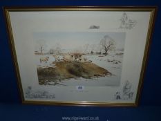 A limited edition Print 'Snow lay roundabout' by Ros Goody, no. 262/850 (1983).