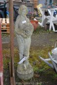 A concrete Flower lady garden statue (damaged) 31" high.