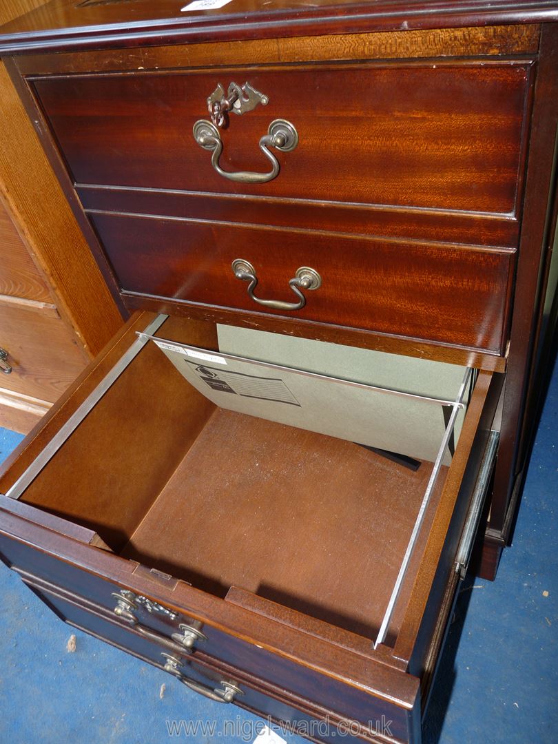 A reproduction two drawer filing cabinet with leather inserts and key, 21" W x 29" H x 24" D. - Image 2 of 2