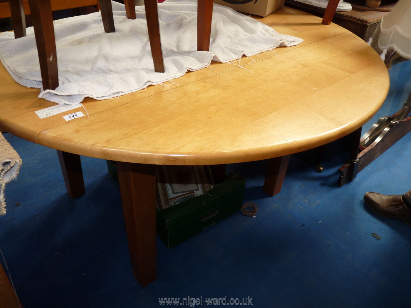 A sycamore wood drop leaf table, 52'' diameter. - Image 2 of 2