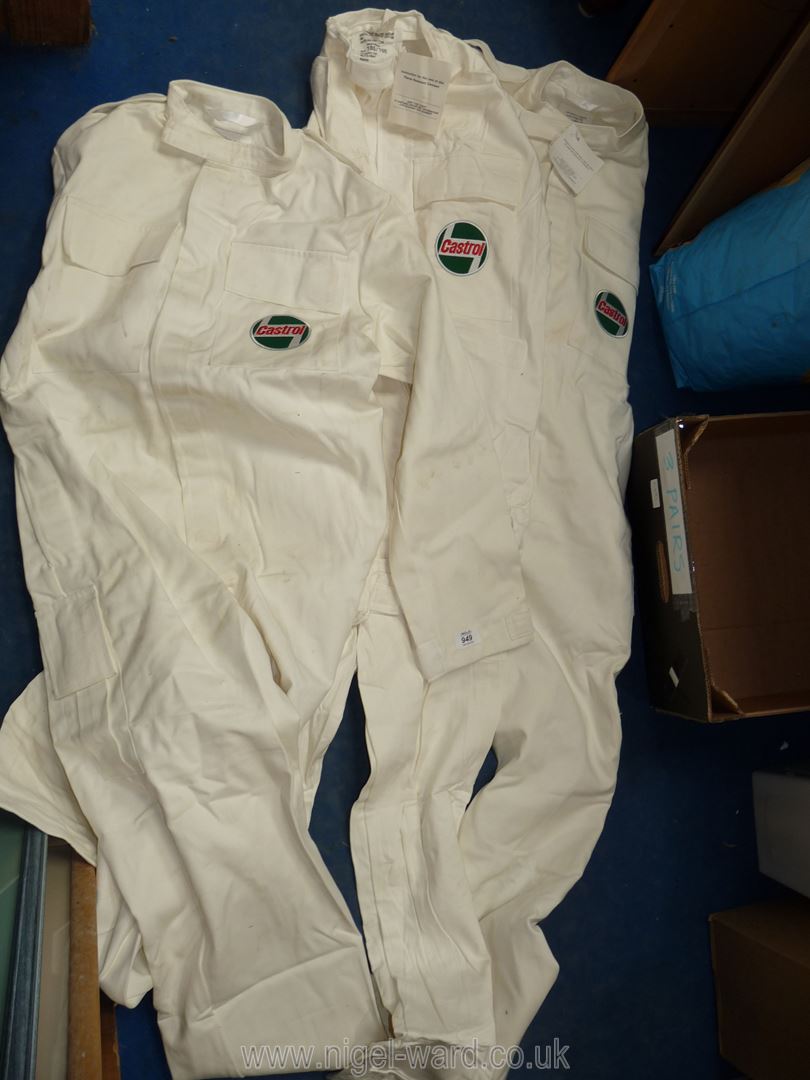 Three pairs of Castrol flame retardant Coveralls, 170 cms height, 108cms chest , as new.