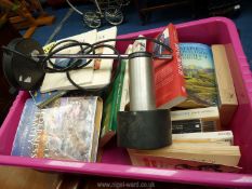 A box of books: John Challis, The Marine Quantity etc plus a table lamp.