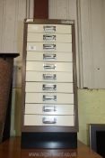 A Bisley metal filing drawer cabinet, 26 1/2" H x 11" W x 16" D.