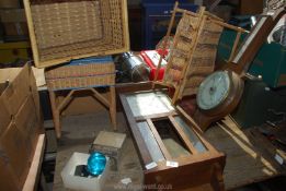 A sewing basket, folding magazine rack, clock, barometer etc.