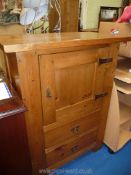 A rustic wood hall cabinet, 31 1/2'' wide x 17'' deep x 42'' high.