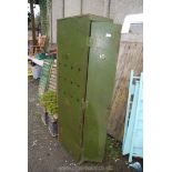 An old green metal locker, 12" wide x 20" deep x 63" high.