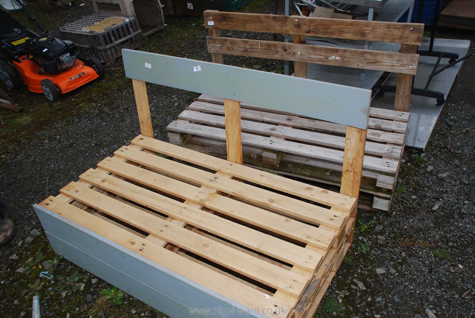 Two pallet made benches, 47'' x 22'' x 30''.