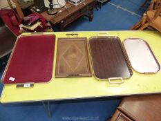 Four tea trays: inlaid wood,