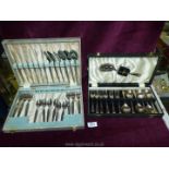 A boxed stainless steel six piece cutlery set together with an EPNS dessert boxed set to include