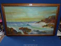 A large Oil on board depicting a Coastal scene, 35 3/4" x 22 1/2".