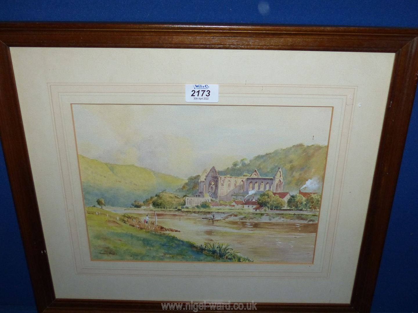 A framed and mounted Watercolour depicting Tintern Abbey, no visible signature, 19" x 16 1/4".