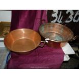 Two copper Jam Pans, 18'' and 20'' diameters.