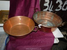 Two copper Jam Pans, 18'' and 20'' diameters.