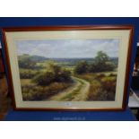A large framed and glazed Print, Landscape with lane in foreground, signed lower left Dipnall.
