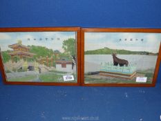 A pair of Chinese woven silk pictures of The Summer Palace in Peking,