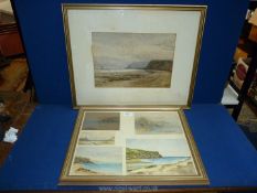 Five Watercolours of Coastal scenes in single frame, one signed C.