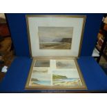 Five Watercolours of Coastal scenes in single frame, one signed C.