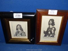 Two framed engravings, Portraits of leading figures in the English civil War,