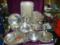 A large quantity of plated ware, trays, wine bottle coaster, coffee pot, money box, cream jugs, etc.