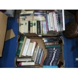 Two boxes of books to include paperback novels, Chairs Chairs Chairs, Art Nouveau & Deco, etc.