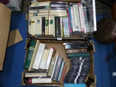 Two boxes of books to include paperback novels, Chairs Chairs Chairs, Art Nouveau & Deco, etc.