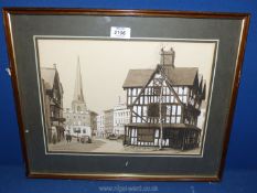 A framed and mounted inkwash Bunty Gagliardi painting of The Old House, Hereford,