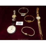 Five watches including Roamer, Geneve and Sekonda and a Sekonda pocket watch.