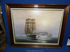 A large Print on board 'Hove-to Off The Needles' by Roger Desoutter, 31 1/2" x 25 1/4".