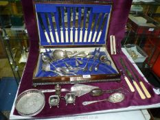 An oak 'Dahlia Cabinet' cutlery box with part canteen of cutlery, Joseph Rodgers carving set,