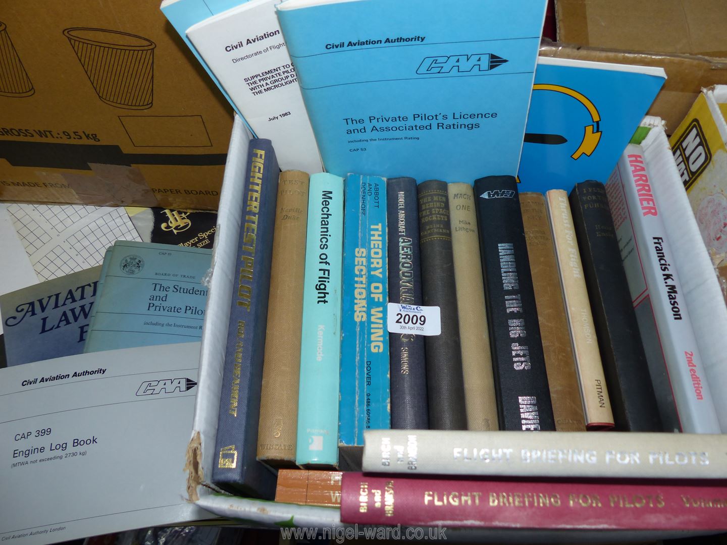 A box of books: Aerodynamics, The Theory of Wing Sections etc.