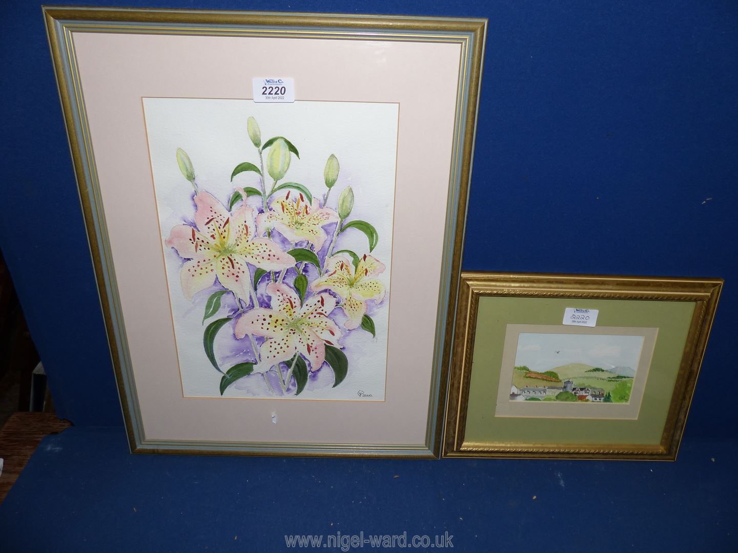 Two framed and mounted Watercolours depicting Flowers and a Country landscape initialled lower - Image 2 of 2