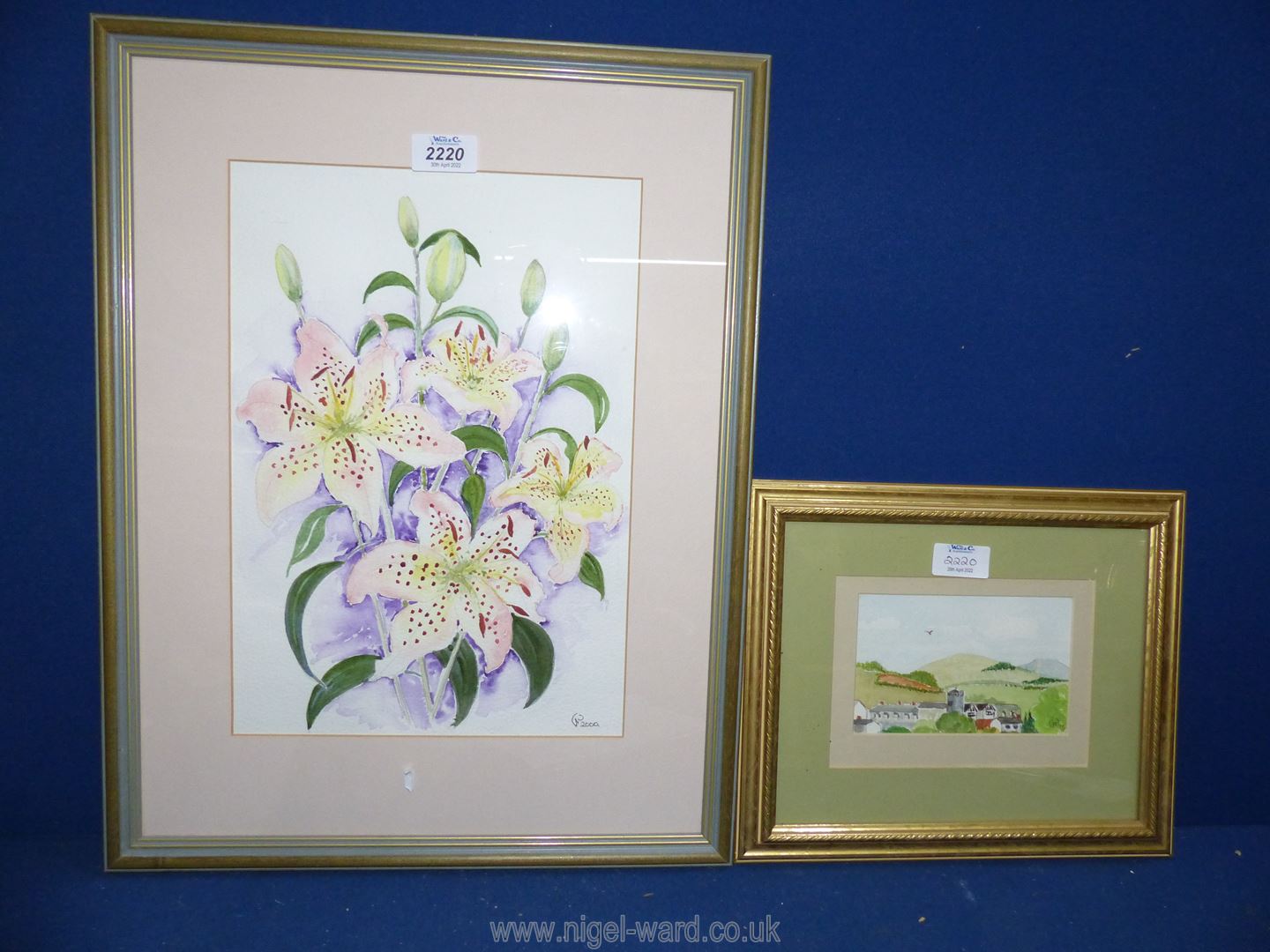 Two framed and mounted Watercolours depicting Flowers and a Country landscape initialled lower