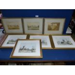 Seven prints including Holme Lacey House, Garnstone, Hampton Court and four Brian Short landscapes.