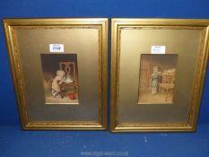 A pair of small gilt framed and mounted George Baxter Prints 'So Nice', and 'I Don't like it',